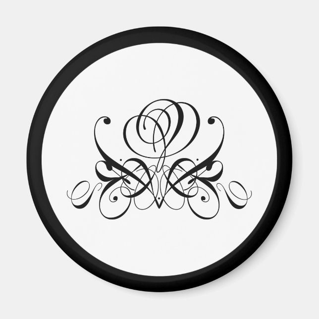 Calligraphy Black Rose Wedding Magnet (Front)