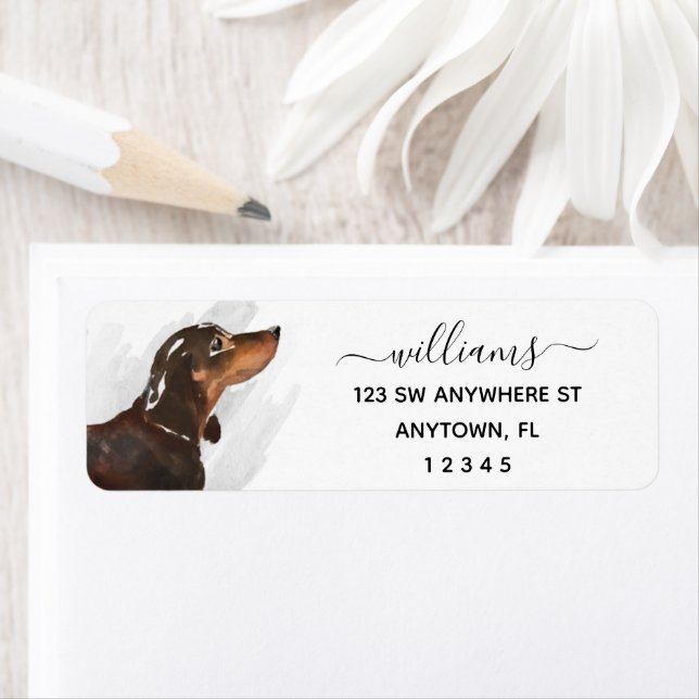 Calligraphy Black Tan Dachshund Return Address (Insitu)
