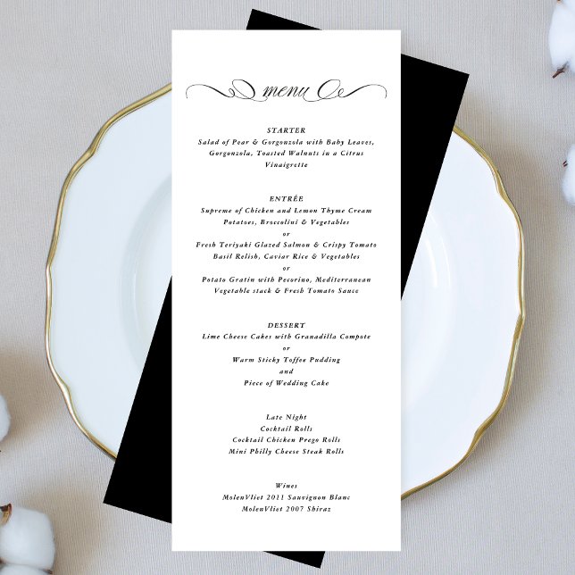 Calligraphy Black & White Formal Wedding Menu (Creator Uploaded)