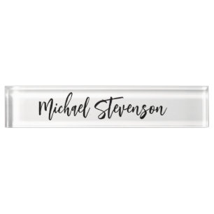 Calligraphy Black White Personalized Plain Modern Nameplate