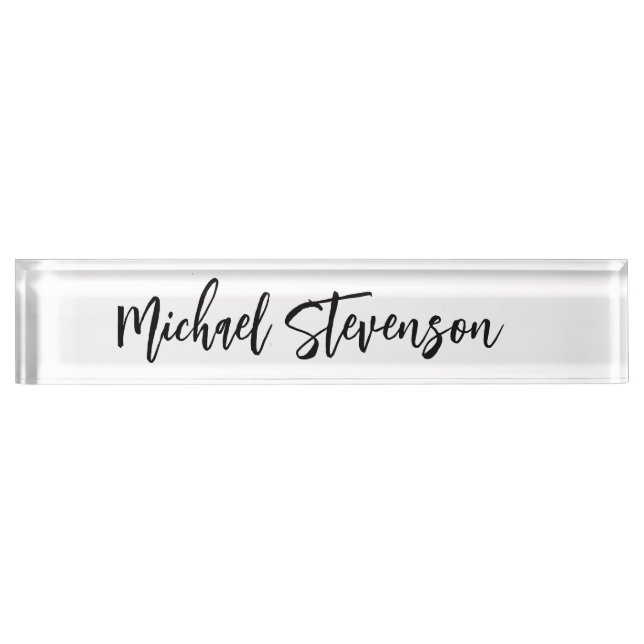 Calligraphy Black White Personalized Plain Modern Nameplate (Front)