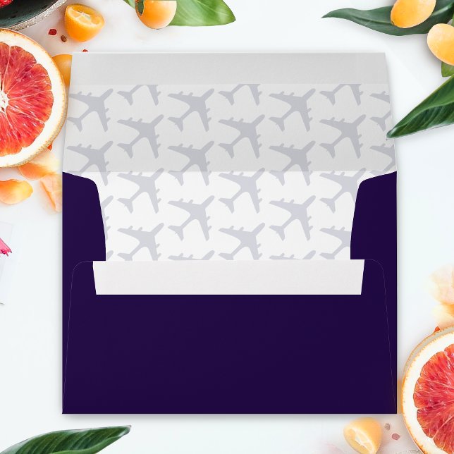 Calligraphy Blue and Gold Boarding Pass Wedding Envelope (Boarding Pass Wedding Envelope)