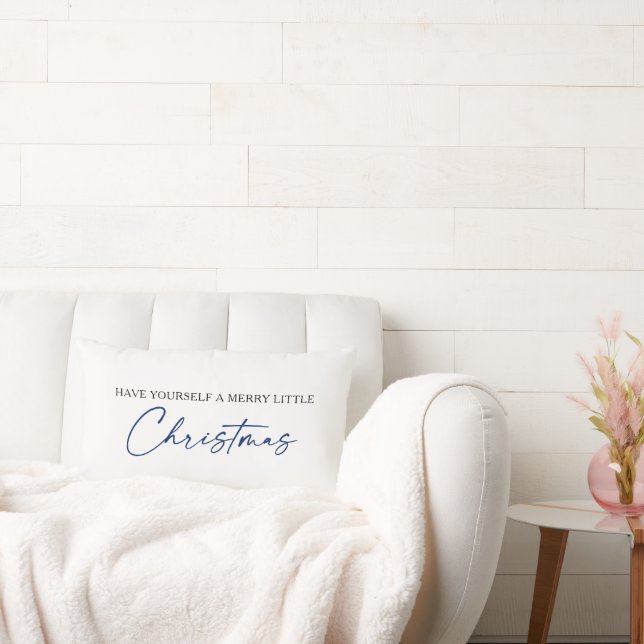 Calligraphy Blue Ink Pen Minimalist Christmas Lumbar Pillow (Couch)