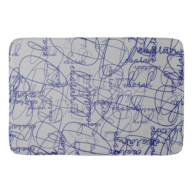 Calligraphy Blue Signatures  Bath Mat (Front)