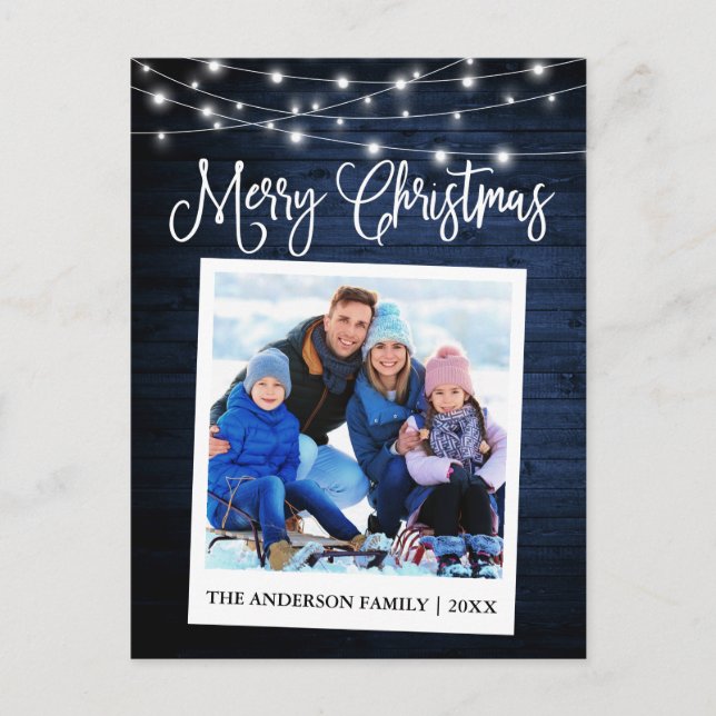 Calligraphy Blue Wood Lights Instant Camera Photo Postcard (Front)