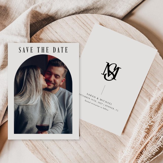 Calligraphy Boho Arch Photo Wedding Monogram Save The Date (Creator Uploaded)