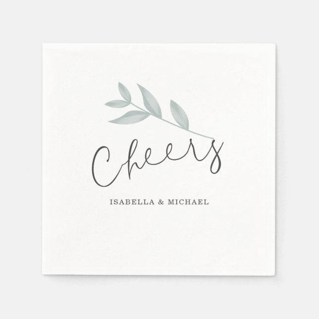 Calligraphy Botanical Wedding Cheers Napkin (Front)