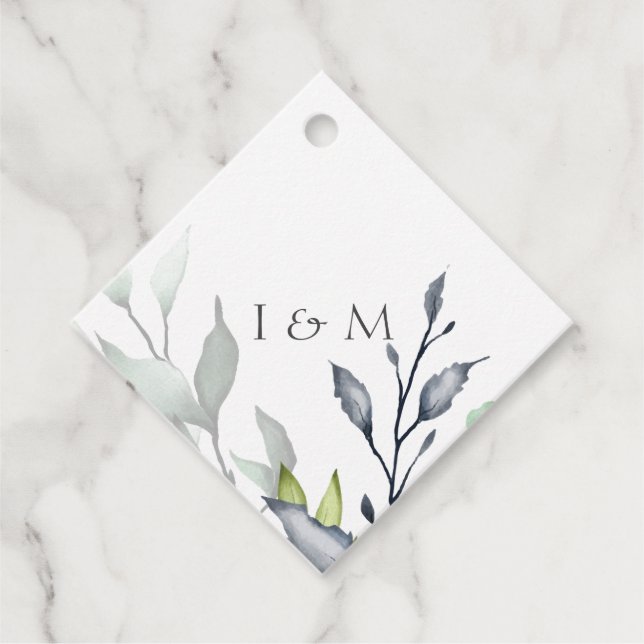 Calligraphy Botanical Wedding Favour Tags (Front)