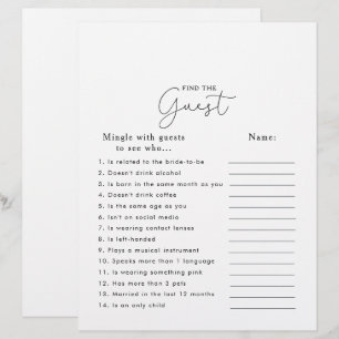 Calligraphy Bridal Shower Find the Guest Game