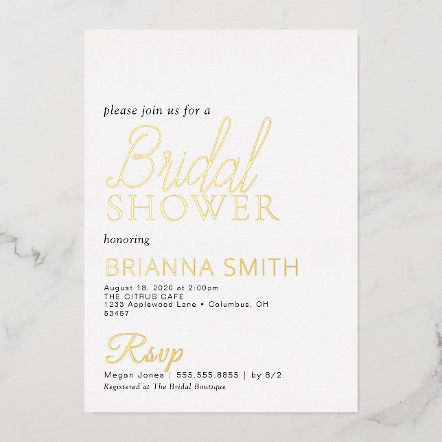 Calligraphy Bridal Shower Real Foil Invitation (Front)