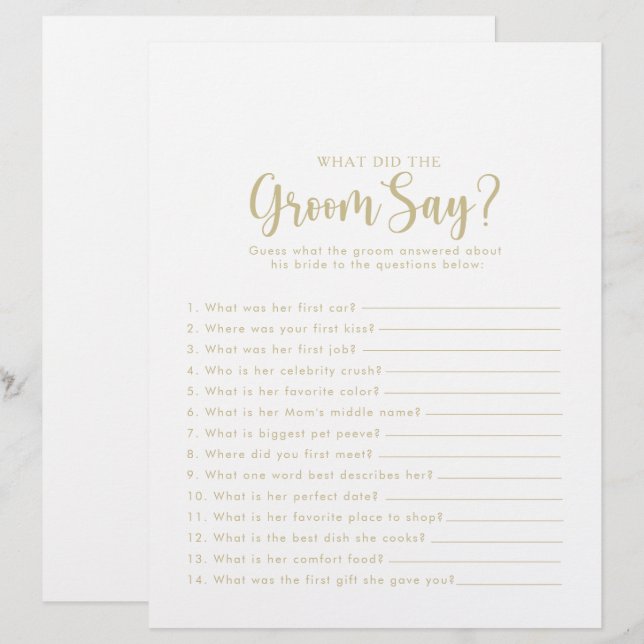 Calligraphy Bridal Shower What did the Groom Say (Front/Back)