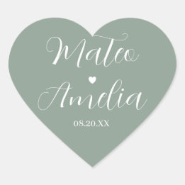 Calligraphy Bride and Groom Names on Heart Sticker