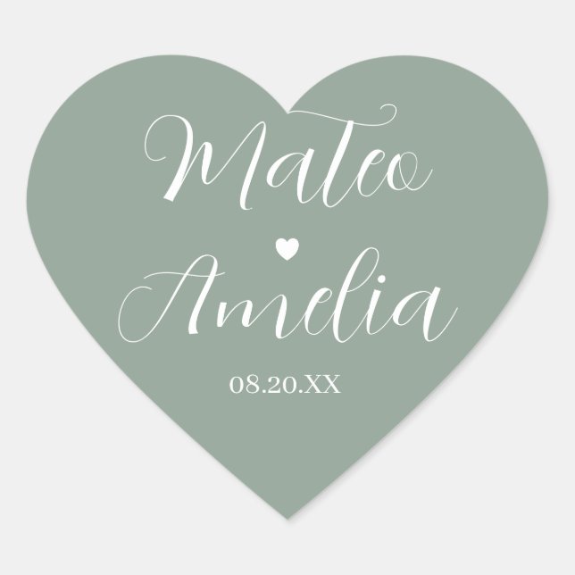 Calligraphy Bride and Groom Names on Heart Sticker (Front)