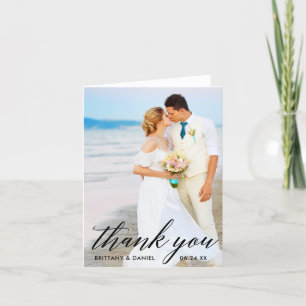 Calligraphy Bride Groom Wedding Photo Note B Thank You Card
