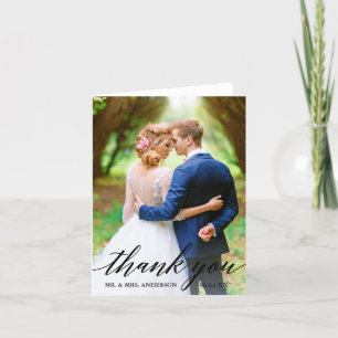 Calligraphy Bride Groom Wedding Photo Note Thank You Card