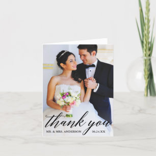 Calligraphy Bride Groom Wedding Photo Note Thank You Card