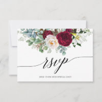 Calligraphy Burgundy Floral Wedding Meal RSVP
