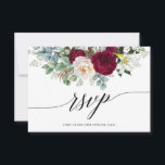 Calligraphy Burgundy Floral Wedding RSVP Card<br><div class="desc">Modern Calligraphy Script,  Elegant Watercolor Burgundy Floral,  Greenery Wedding RSVP Card includes peonies,  eucalyptus leaves and other beautiful greenery. White Back.</div>
