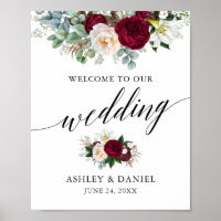 Calligraphy Burgundy Floral Wedding Welcome
