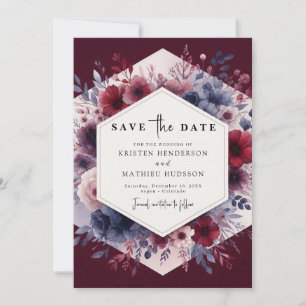 Calligraphy Burgundy Wedding Save The Date