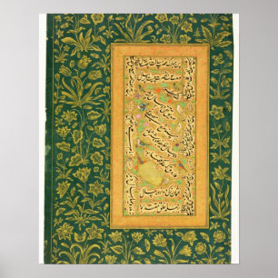 Calligraphy by Mir Ali of Herat, with a Mughal bor Poster