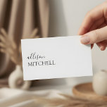 Calligraphy Chic Girly Minimalist White Business Card<br><div class="desc">In the landscape of professional networking, a business card is more than just a conduit for sharing contact information; it’s a tangible extension of your brand. Our dual-font minimalist business cards epitomize this blend of identity and elegance, tailored to resonate with small business owners, hair stylists, makeup artists, consultants, and...</div>