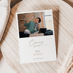 Calligraphy Chic Pastel Coming Soon Pregnancy Card