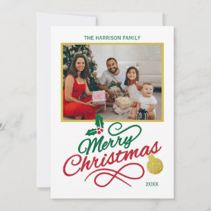 Calligraphy Christmas Bell Photos Holiday Card