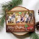 Calligraphy Christmas Vintage Truck Wood 3 Photos Postcard<br><div class="desc">Modern Fun Calligraphy Script Merry Christmas 3 Photo Holiday Postcard - Watercolor Vintage Red Truck with Christmas Tree on Rustic Country Wood</div>