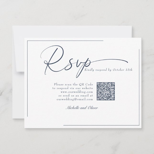 Calligraphy Classic Modern Wedding  QR Code RSVP Card (Front)