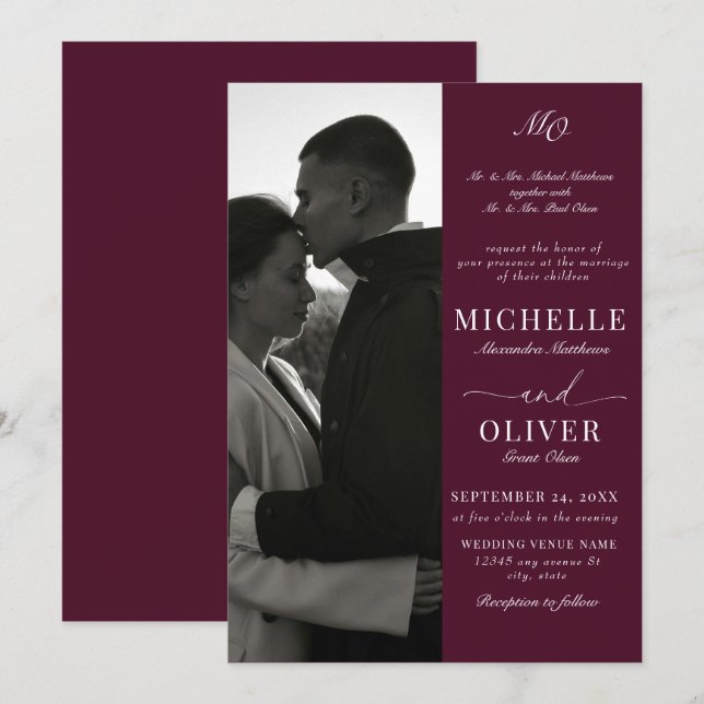Calligraphy Classic Photo Elegant Wedding  Invitation (Front/Back)