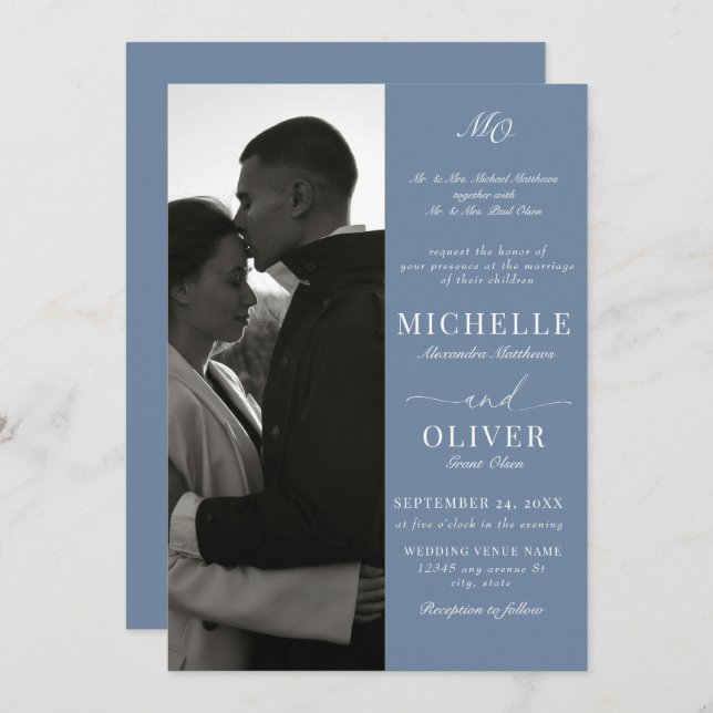 Calligraphy Classic Photo Elegant Wedding  Invitation (Front/Back)