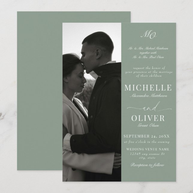 Calligraphy Classic Photo Elegant Wedding  Invitation (Front/Back)
