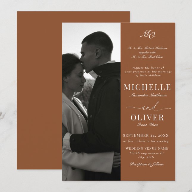 Calligraphy Classic Photo Elegant Wedding  Invitation (Front/Back)