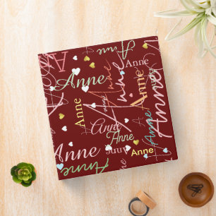 Calligraphy Color Names with Hearts over dark-red Binder