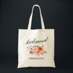 Calligraphy Coral Floral Bridesmaid Name Tote Bag<br><div class="desc">Modern Elegant Calligraphy,  Watercolor Coral Floral Bridesmaid Name Tote Bag</div>