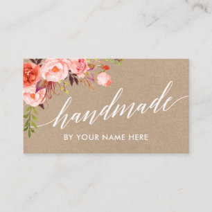 Calligraphy Coral Floral Hand Made Kraft Style Business Card