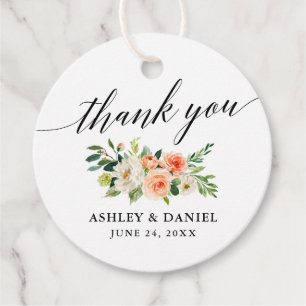 Calligraphy Coral Floral Thank You Wedding Rd Favour Tags