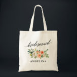 Calligraphy Coral White Floral Bridesmaid Name Tote Bag<br><div class="desc">Modern Elegant Calligraphy,  Watercolor Coral White Floral Bridesmaid Name Tote Bag</div>
