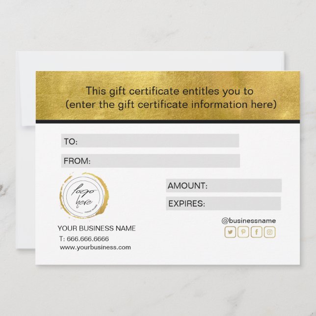 Calligraphy Custom Gold Foil Gift Certificate (Back)