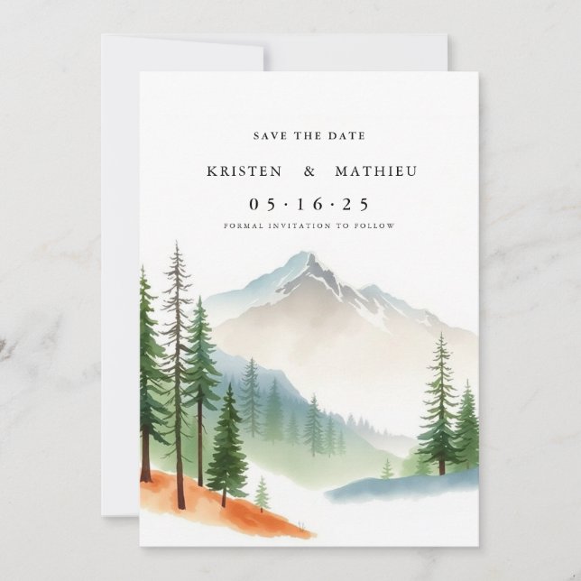 Calligraphy Custom Mountain Save The Date (Front)