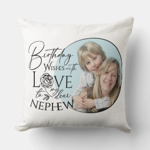 Calligraphy Custom Photo Birthday For Nephew Throw Pillow