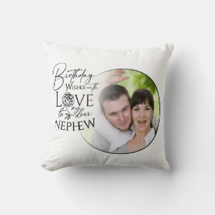 Calligraphy Custom Photo Birthday For Nephew Throw Pillow