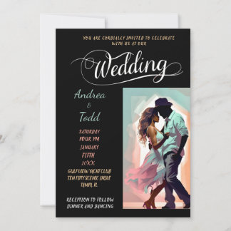 Calligraphy dance contrasting colours photo Weddin Invitation