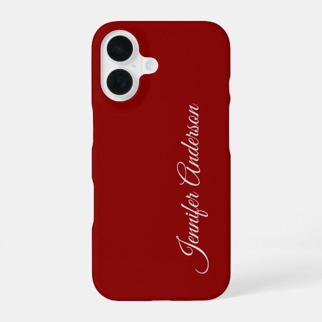 Calligraphy Dark Red Colour Personalized Name iPhone 16 Case (Back)