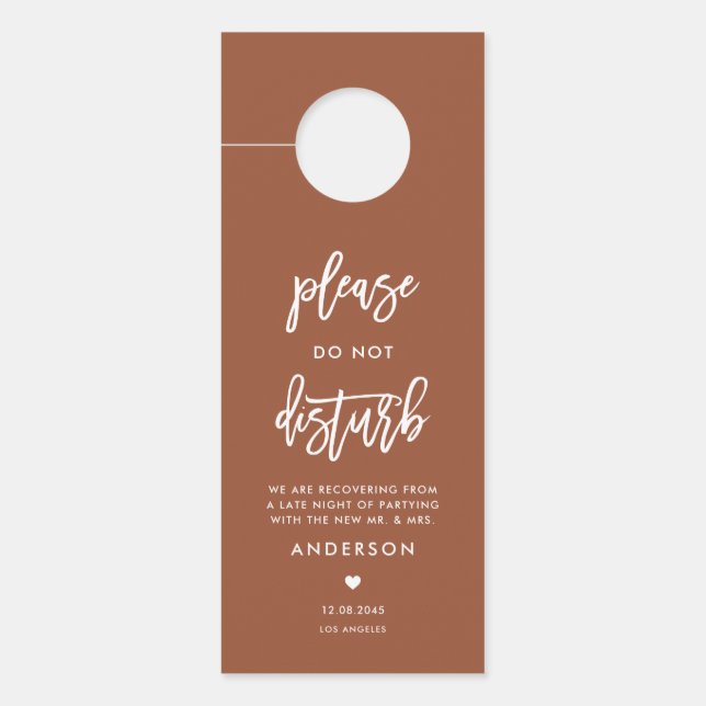 Calligraphy Do Not Disturb Terracotta Wedding Door Hanger (Front)