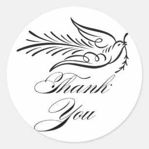Calligraphy Dove and Thank You Text Classic Round Sticker
