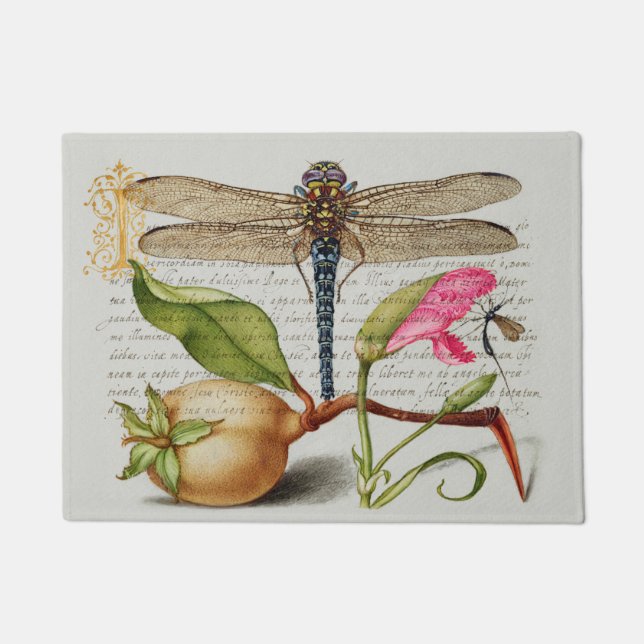 Calligraphy (Dragonfly, Carnation & Pear)  Doormat (Front)