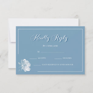 Calligraphy Dusty Blue White Floral RSVP Wedding Card