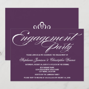 Calligraphy Elegance Eggplant Engagement Party Invitation